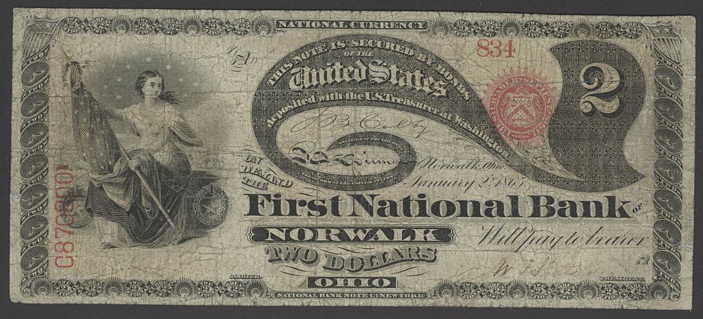 Norwalk, OH, Original $2, Ch.#215, 1st NB of Norwalk, 834, AF